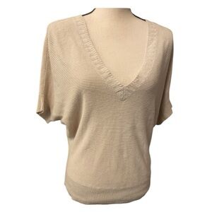 Express Women’s Cream Textured Wide Sleeve Stretchy Top M Linen Rayon